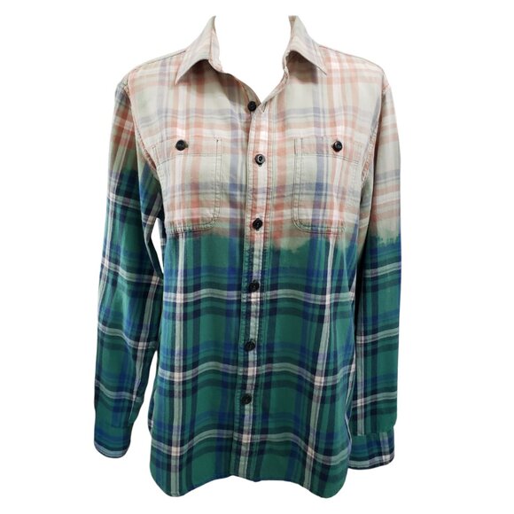 Womens Upcycled Distressed Flannel with "Wicked" Embroidered Patch Medium - Picture 5 of 9